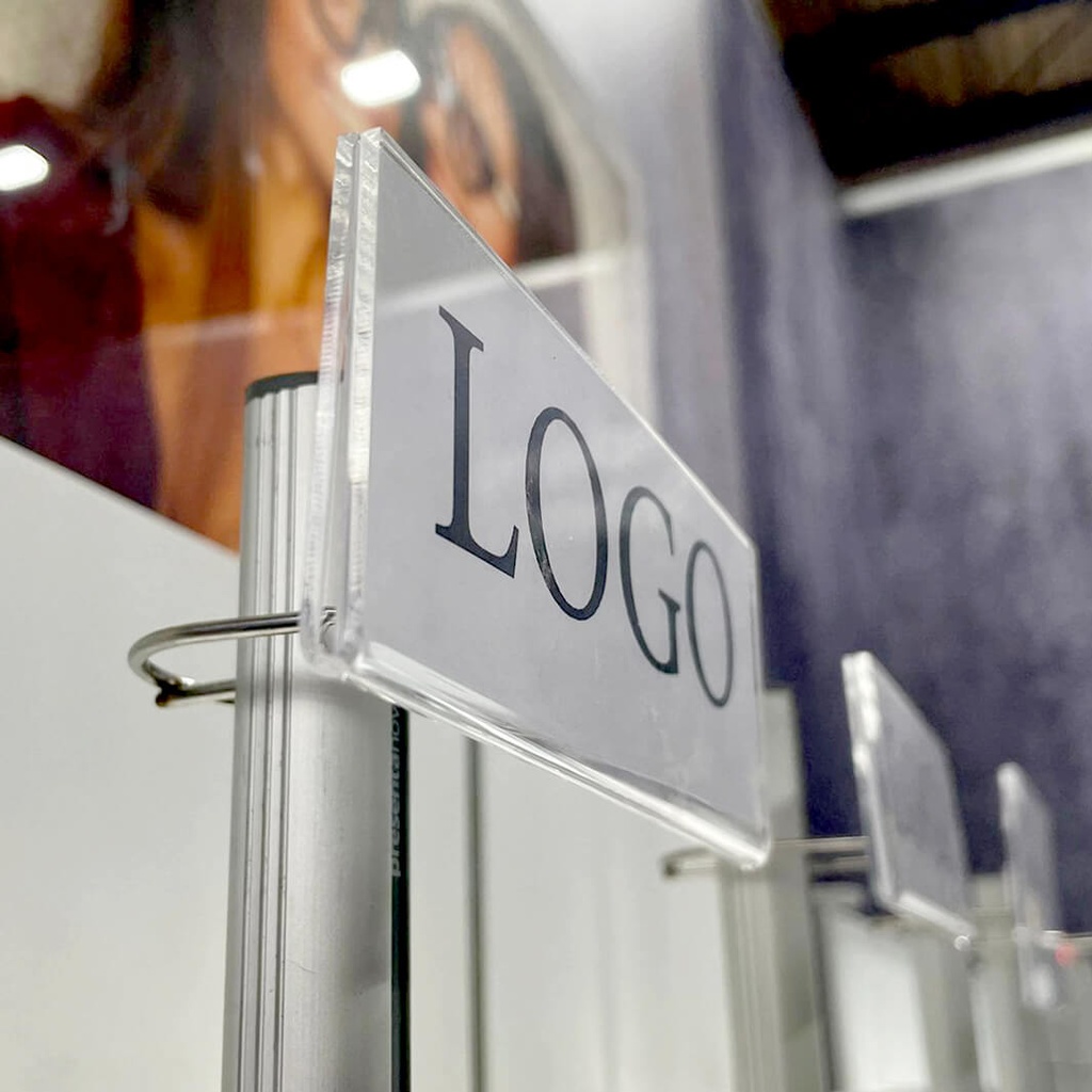 Logo holder for rod, exchangeable paper insert