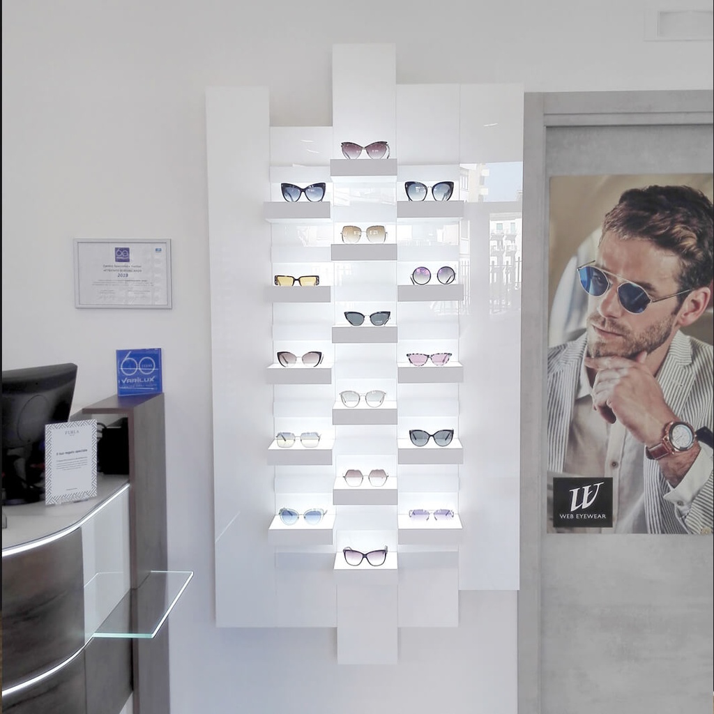 Stripe front with drilled holes, white acrylic