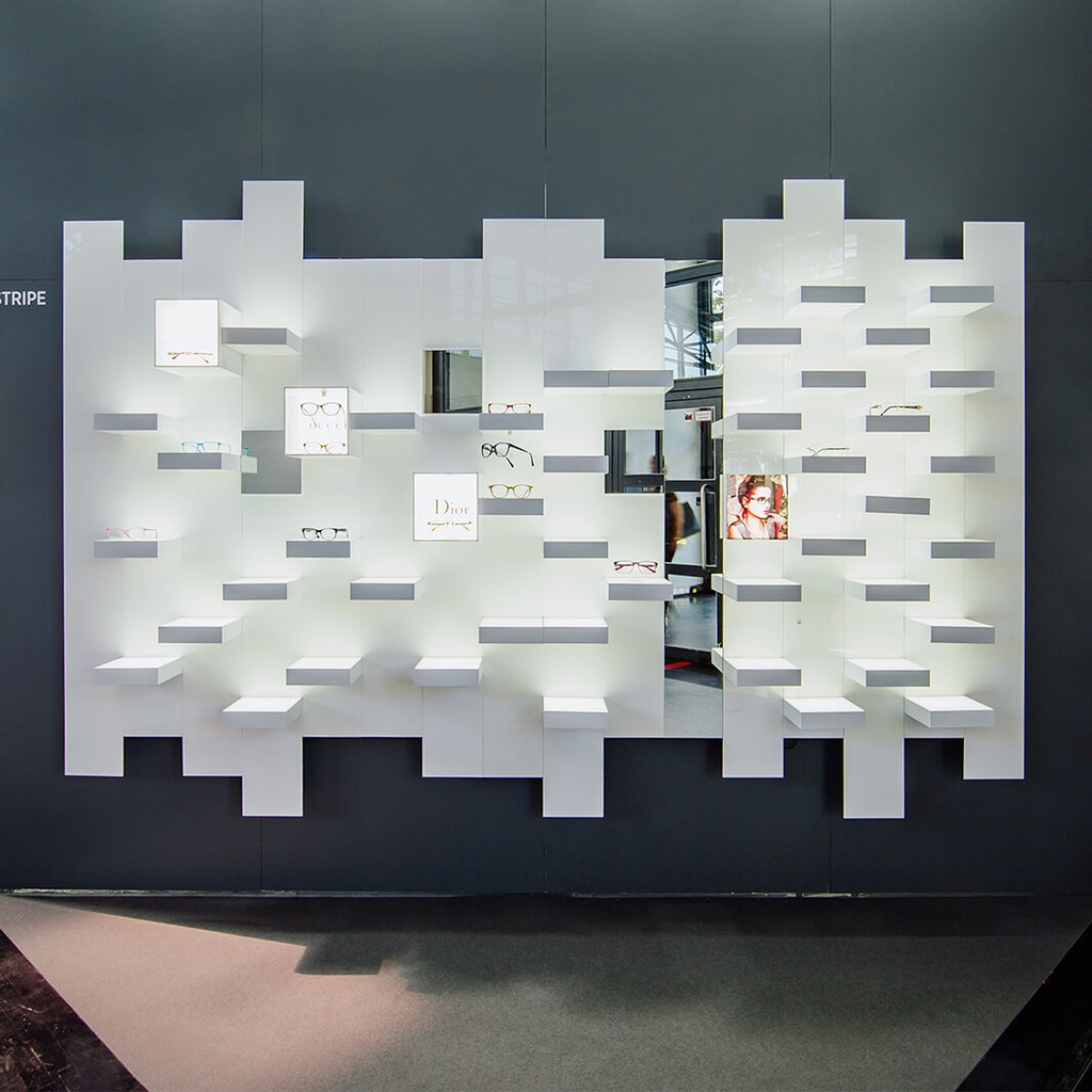 Stripe front with drilled holes, white acrylic