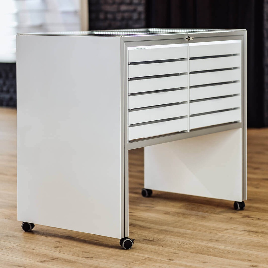 Showcase table with tray(s), acrylic