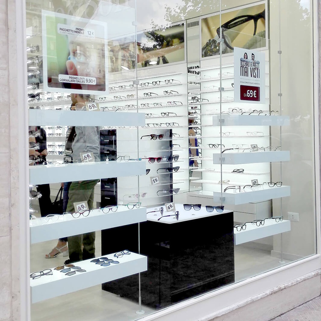 Sky Line Quadro display, 4 LED shelves, 900x1600-4500 mm