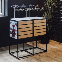 STK display, 8 lockable frame holders, storage, 785x985x400 mm