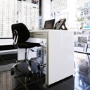 Table with drawer(s), acrylic side plates, satin. glass worktop, 1250x740x550 mm