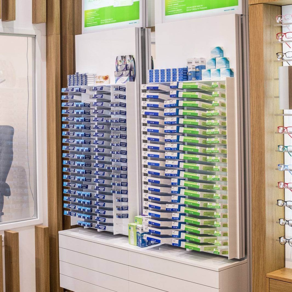 Wall display for contact lenses