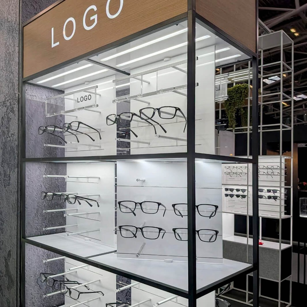 STK Multi Pin FS display, top cap, 128 pins (128), cabinet in oak, 930x2300x400 mm