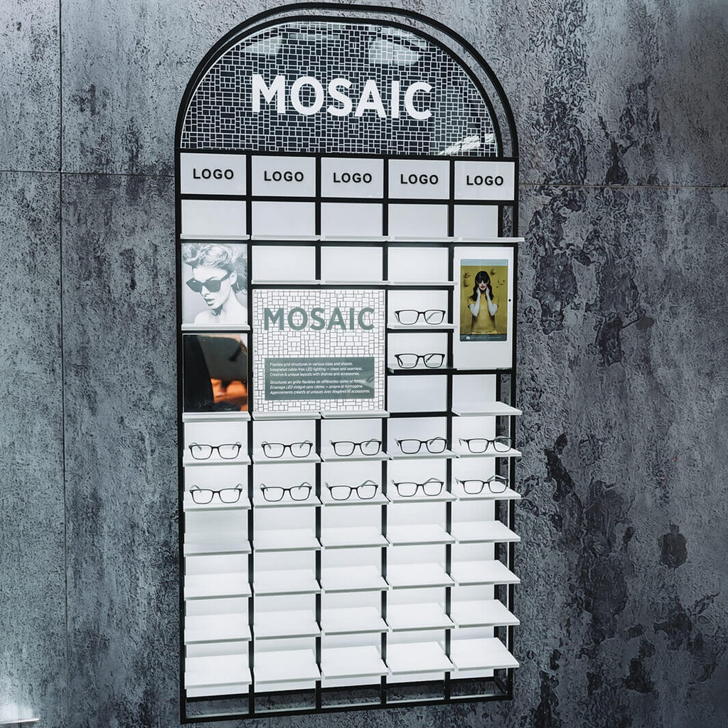 Mosaic wall display, 930x1530x320 mm