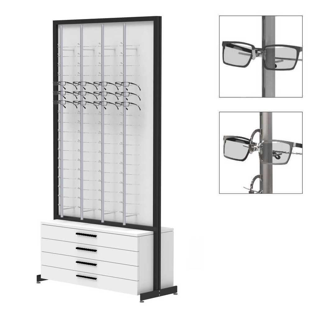 FS display, fixed plate, 8 rods (144), 4 drawers (80), 1032x1980x400 mm