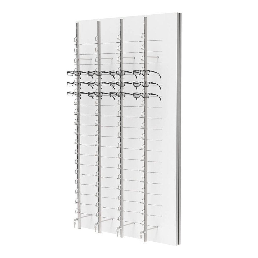 Espositore a parete RR, 4 aste bloccabili con chiave (72 montature), 900x1500x280 mm