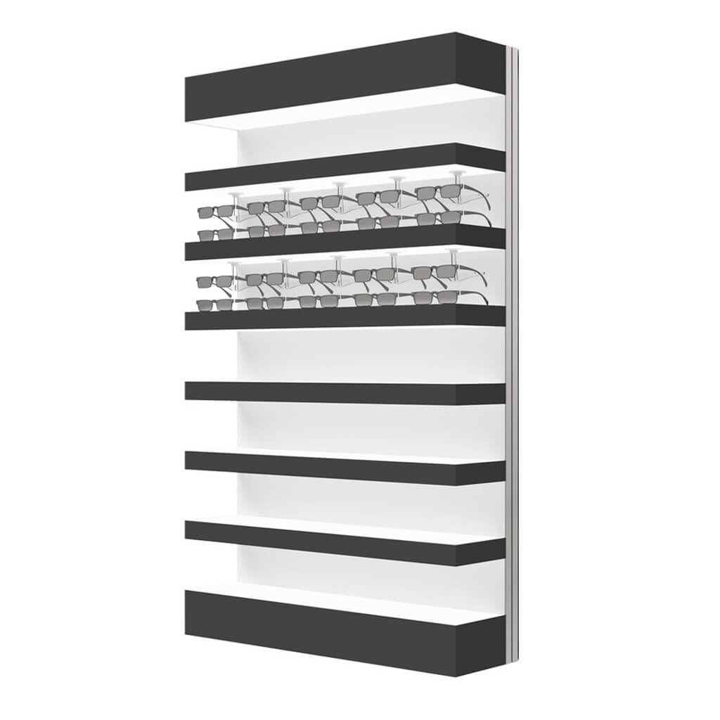 [WS.QS.7.90 black] Quadro Wandpräsenter, 7 LED Ablagen (900x1500x280 mm, schwarz)