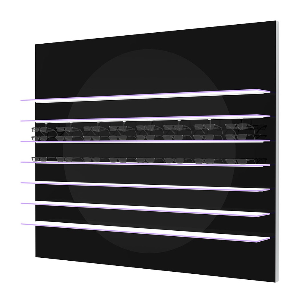 [WS.AUR.2.7.180 / WSBGR1.B black frame all white LED] Aura R wall display, black circle, 7 LED shelves, magnetic, 1800x1500x280 mm (white LED lighting, black)