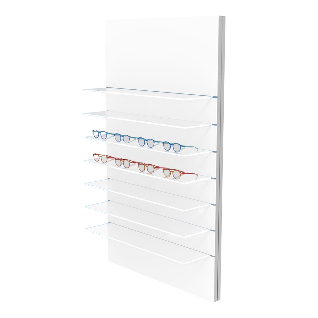 Vera Wandpräsenter, 7 LED‑Glasablagen