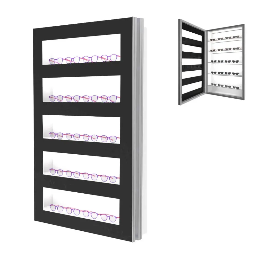 [C.WSCE.S.O.5.90.LO black, white LED] Vitrine mit Türen und Regalböden 900x1500x350 mm (linke Türöffnung, ohne Verriegelung, weiße LED-Beleuchtung, 5 Ablagen, schwarz)