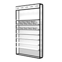 STK wall display with LED shelves, 5 logo holders incl., 930x1530x320 mm