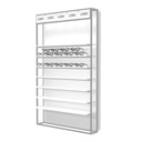 STK wall display with LED shelves, 5 logo holders incl., 930x1530x320 mm