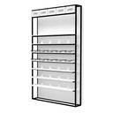 Espositore a parete STK Unilock con ripiani a LED, 5 portaloghi inclusi, 930x1530x320 mm