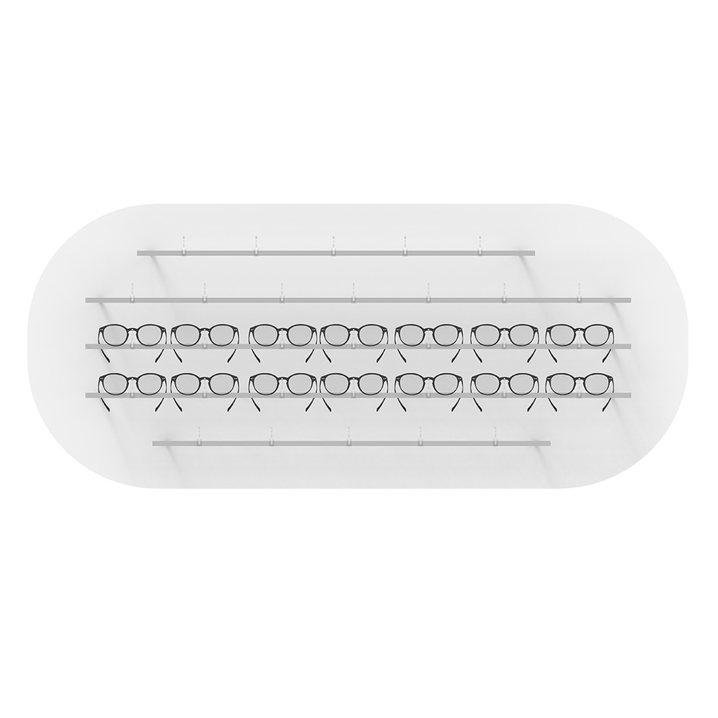 Clear Look Wandpräsenter, oval geformt, 5 Stangen (31 Fassungen), 1800x600x280 mm