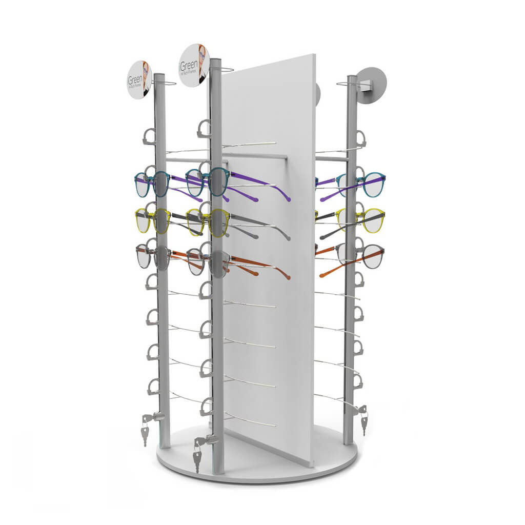 Table display with 4 RR8 rods (32), rotating plate, 330x720 mm