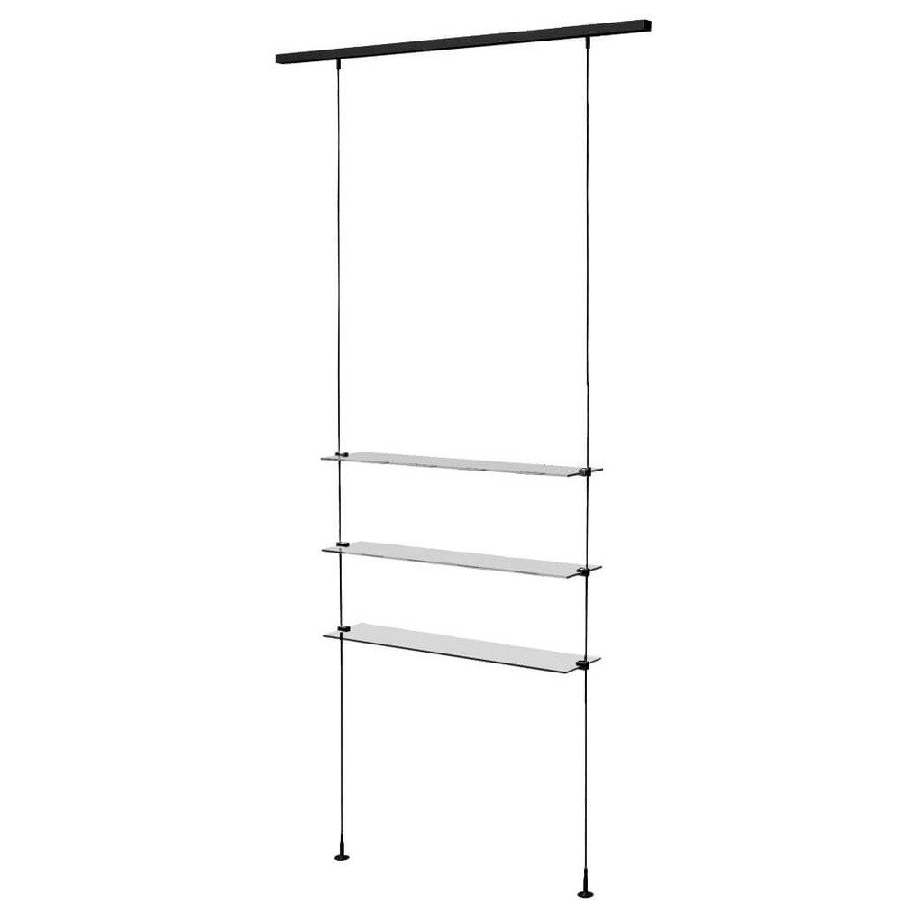 [SW.SK7 / SK.7 black construction] Espositore Sky Line, 3 ripiani in vetro, 900x1600-4500 mm (struttura nera)