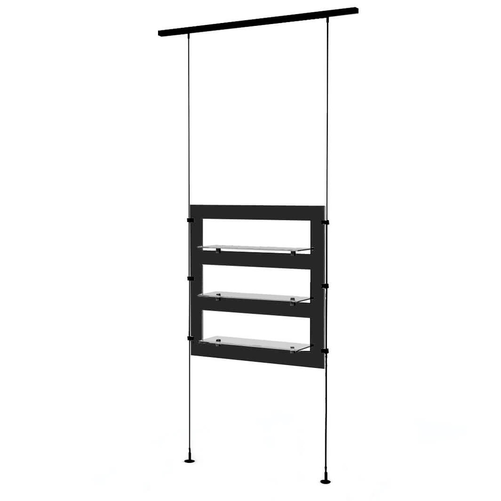 Sky Line display, panel with 3 transparent shelves, acrylic, 900x1600-4500 mm