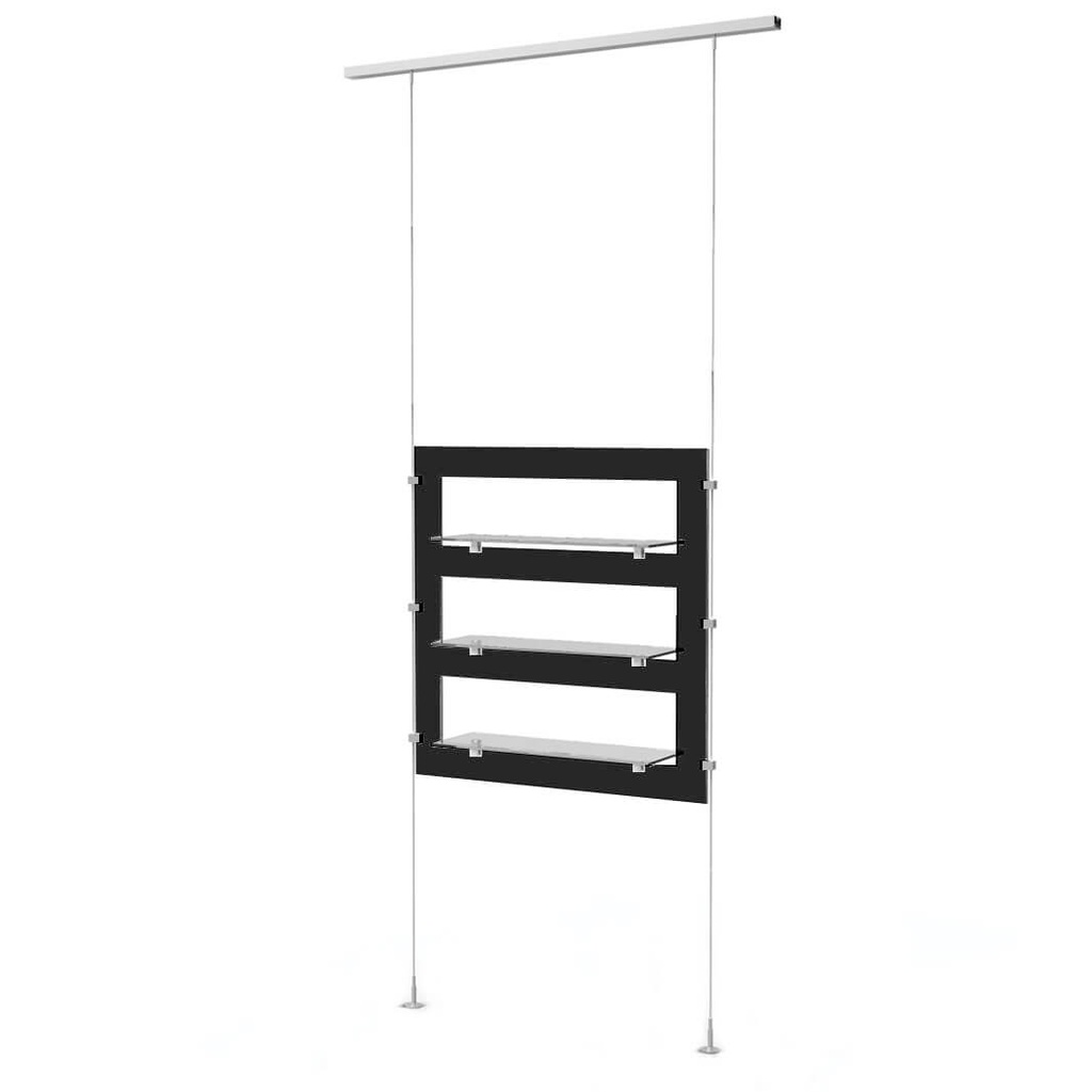 Sky Line display, panel with 3 transparent shelves, acrylic, 900x1600-4500 mm