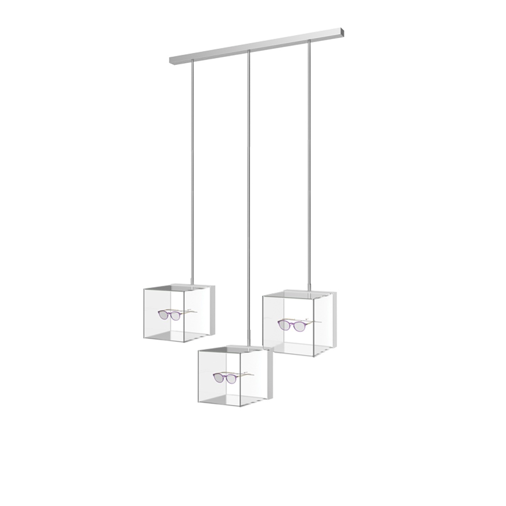 Espositore Sky Line Solo, 3 aste LED con 3 scatole LED in acrilico, 1000x1600-4500 mm