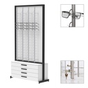 Espositore FS, lastra fissa con 8 aste (144), 4 cassetti con maniglie (80), 1032x1980x400 mm