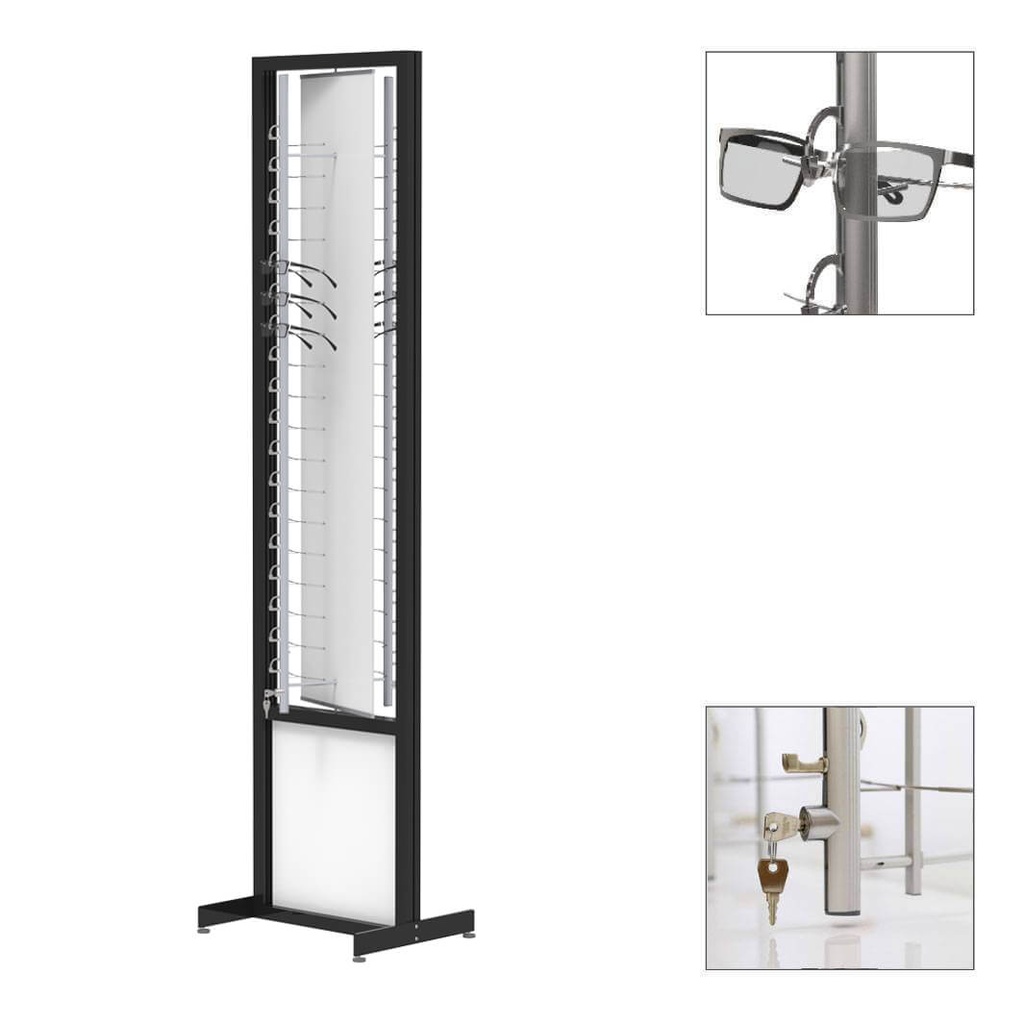 FS display, rotating plate with lockable rods