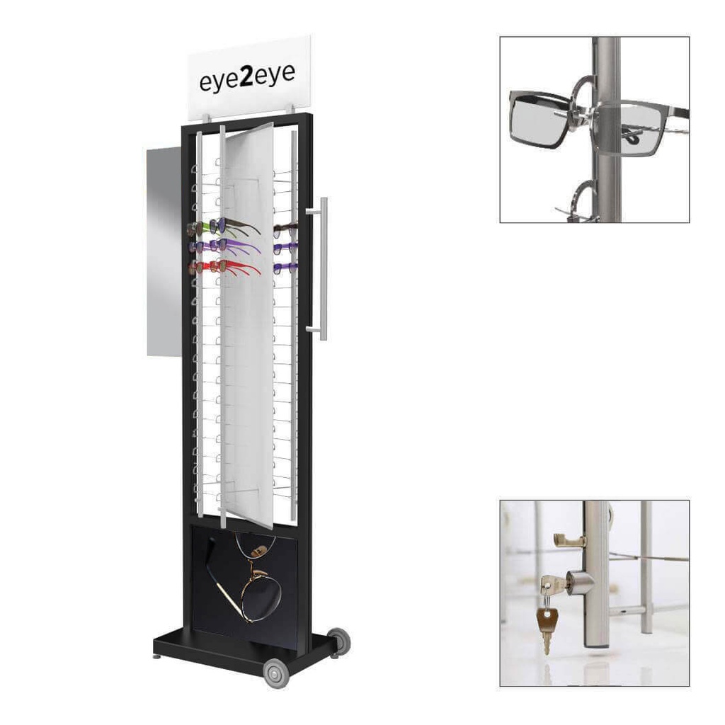 Espositore FS, base FW2, lastra rotante con 4 aste (72), 560x2000x470 mm