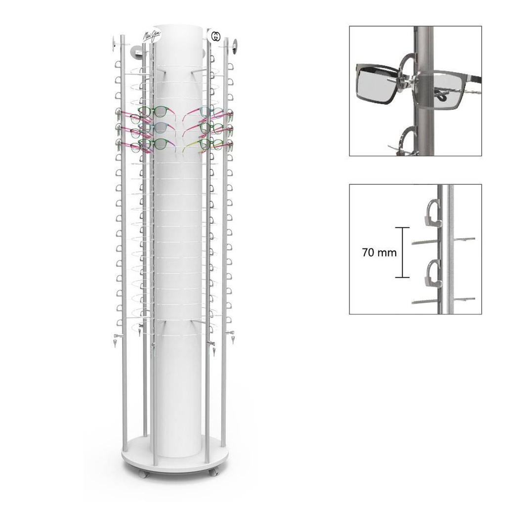 [F.T.RR6.L / ST6.SPY.L.70] Présentoir FS, base tube avec 6 tiges (108), Φ560x2070 mm (tiges verrouillables à clé)
