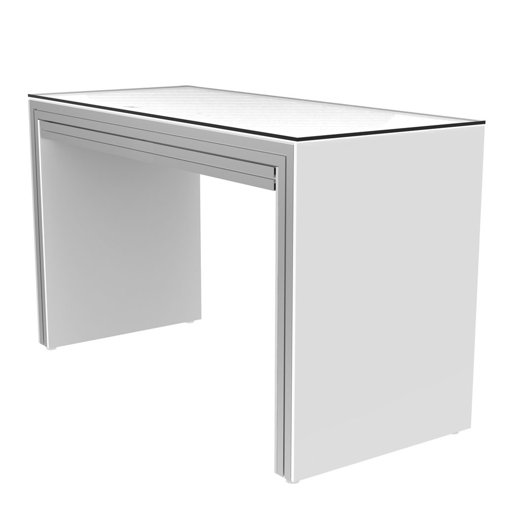 Mesa con cajón(es), placas laterales acrílicas, sobre de vidrio satinado, 1250x740x550 mm