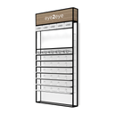 STK Unilock wall display with top cap, LED shelves, 5 logo holders incl., 930x1780x320 mm