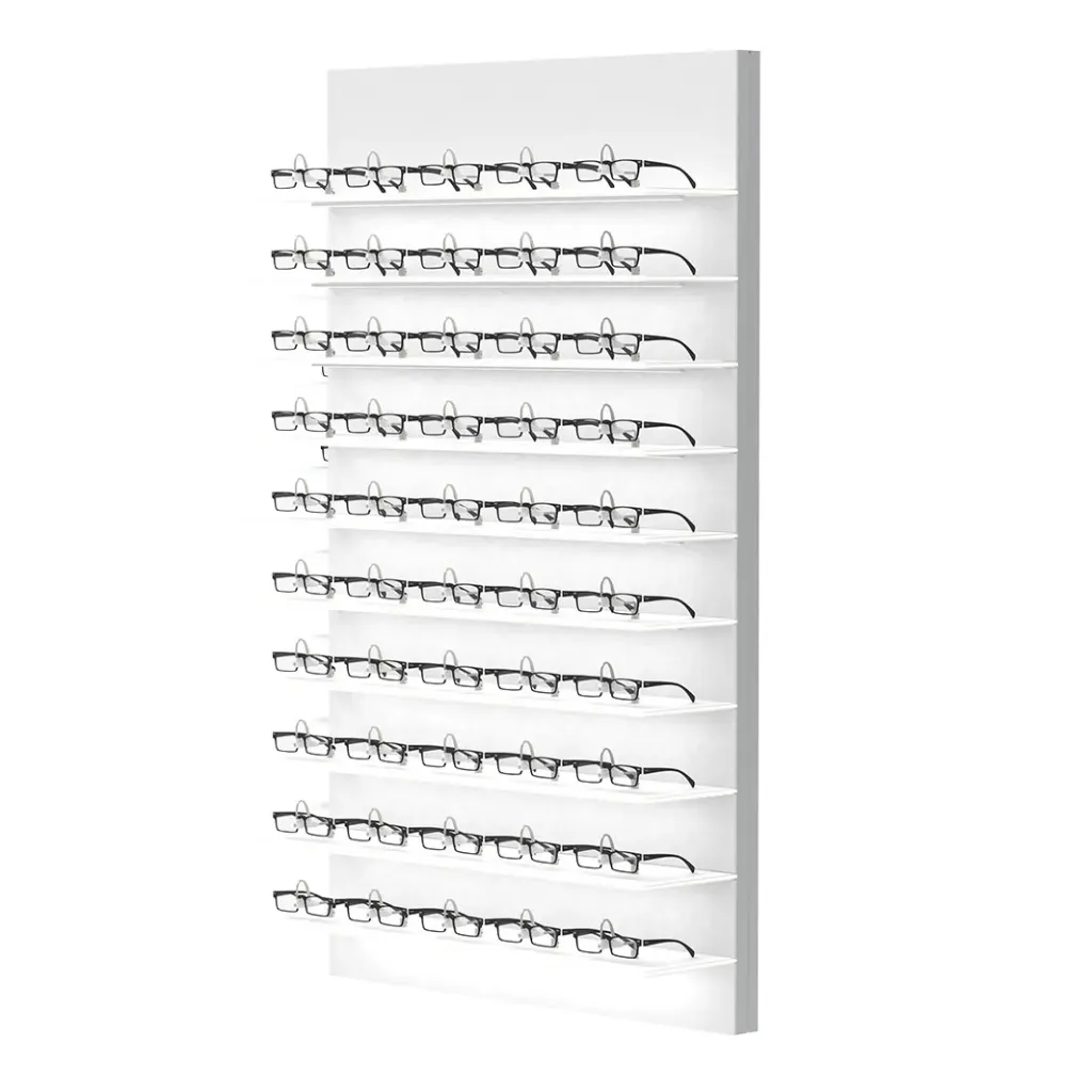 Espositore da parete Vivida Single Lock, 10 ripiani LED, illuminazione laterale
