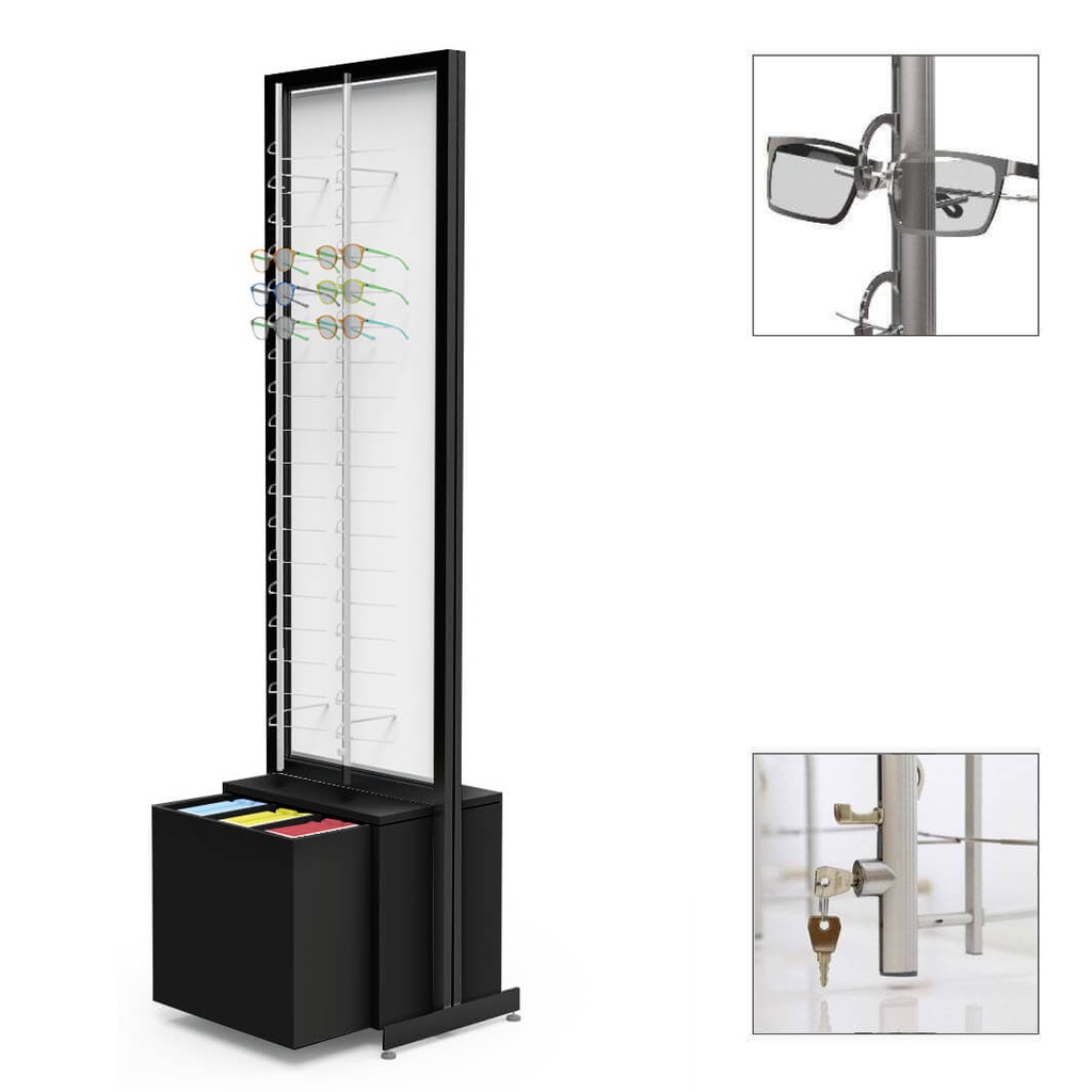 FS display, rotating plate, 4 rods (72 frames), 1 drawer (120 cases), 552x1980x400 mm