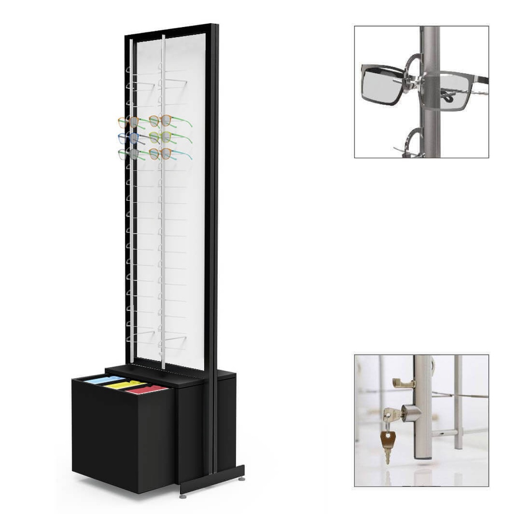 FS display, 2-sided fixed plate, 4 rods (72 frames), 1 drawer (120 cases),552x1980x400 mm