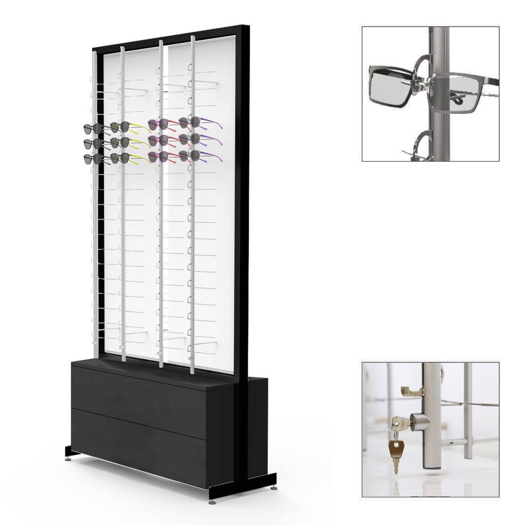 FS display, 2 rotating plates, 8 rods (144), 2 deep drawers (100 cases), 1032x1980x400 mm