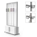 Expositor FS, 8 barras (144) y 3 cajones (50 monturas+50 estuches), 1032x1980x400 mm