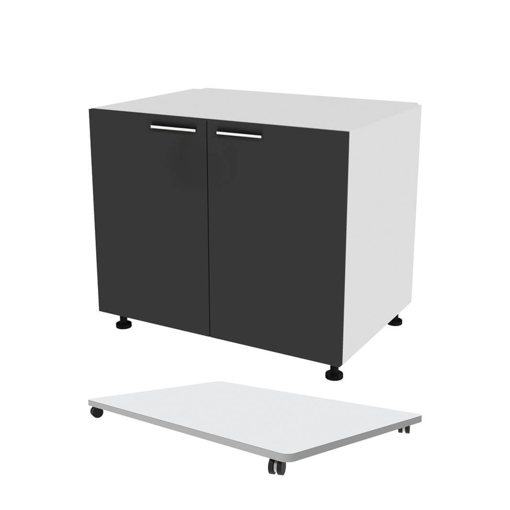 [LA.UC.D / WS.DO2 black] LAB cabinet without bottom, board on wheels, 2 doors, 1000x850x680 mm (MDF black)