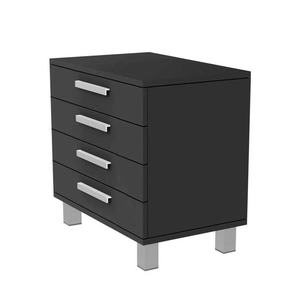 [FU.D.PL.4.70 black] FS Schrank, 4 Schubladen mit Griffen, Soft-Close (700x580x400 mm, 80 Brillen, schwarzes MDF)