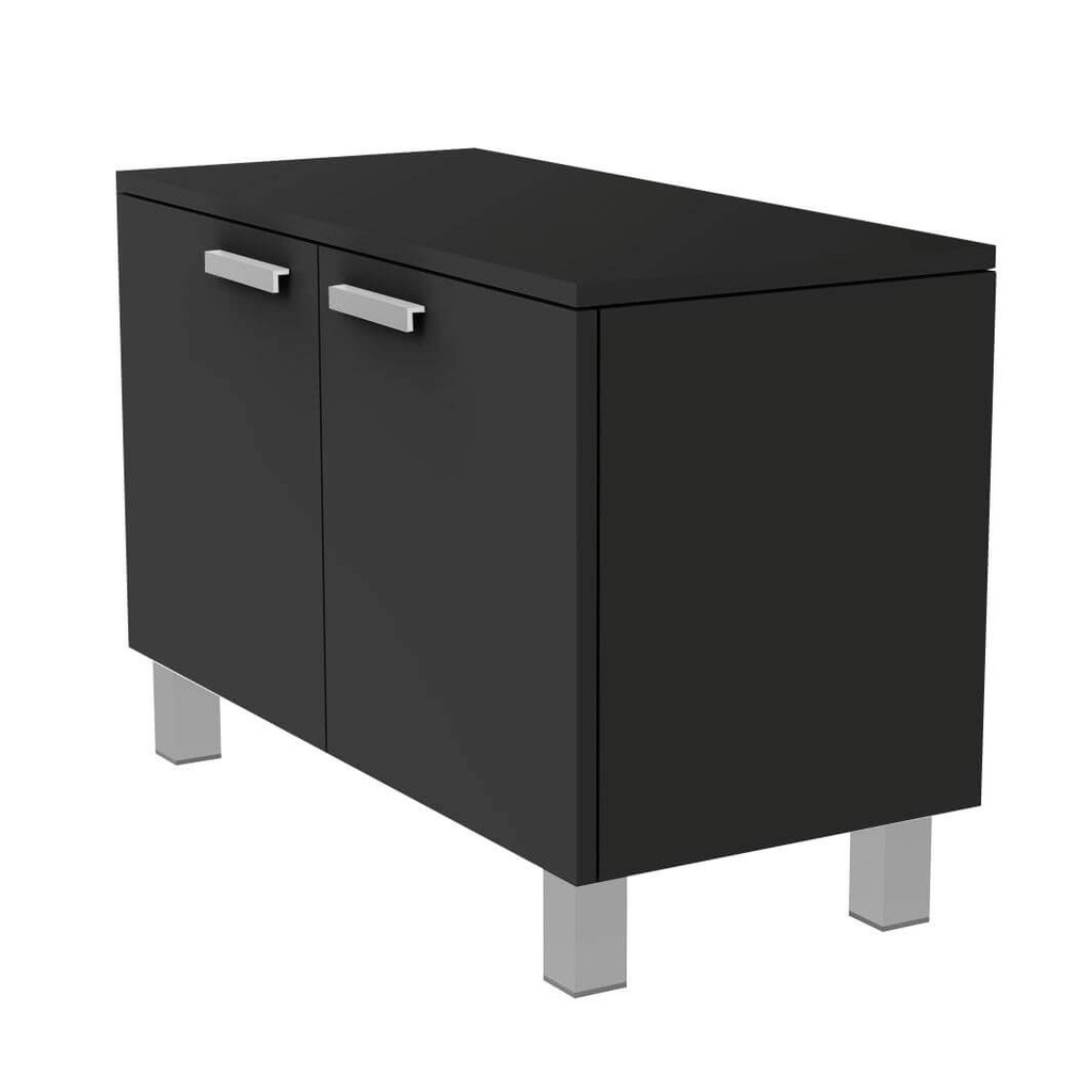 [FU.C.PL.90 / BD.P.LS.90 black] FC Schrank mit Türen und Griffen,  Soft-Close (900x580x400 mm, schwarzes MDF)