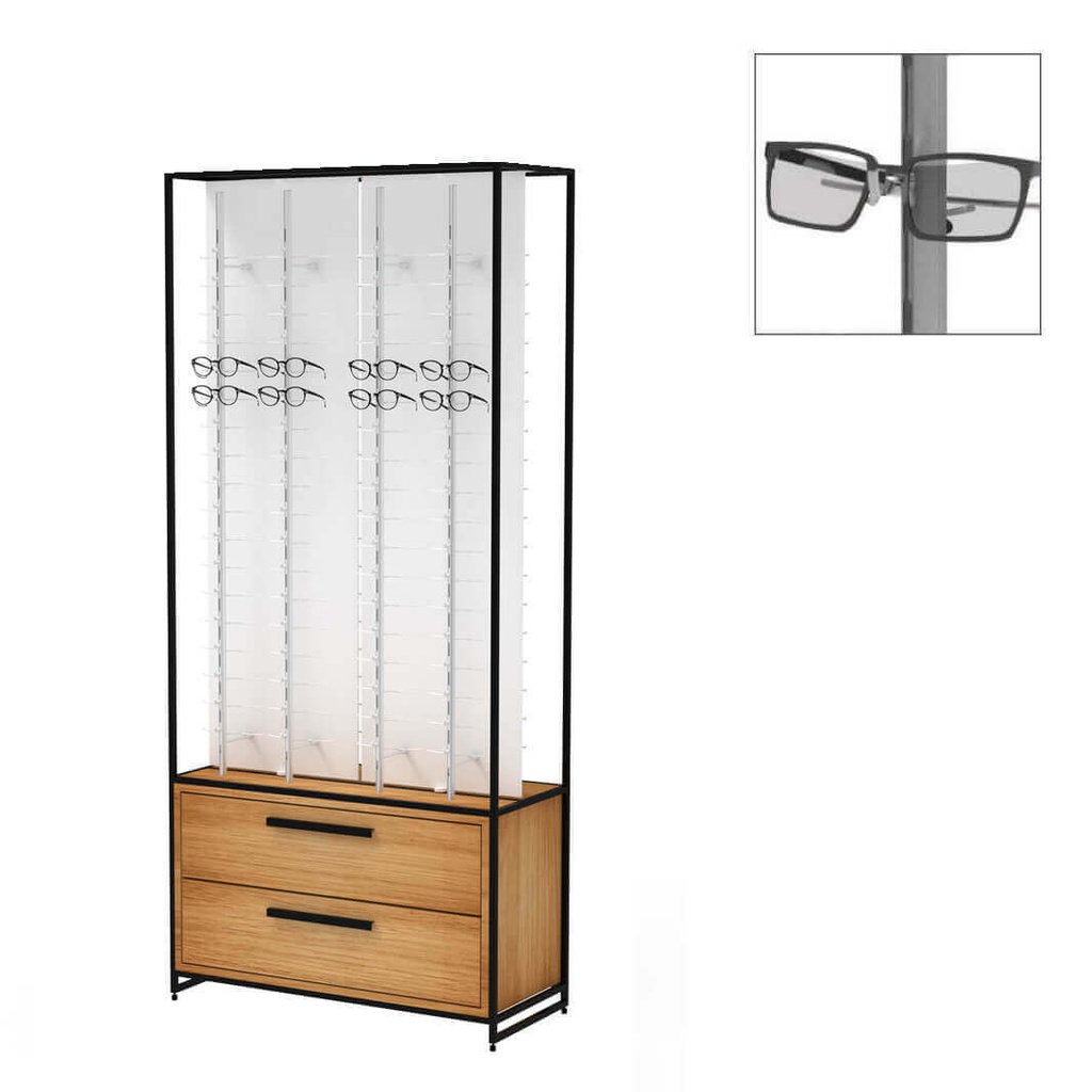 [STK.FD.8.R.OB2 open rods / black constr. / oak cabinet / 2 drawers] Expositor STK FS, 8 barras (144), armario, 930x2035x400 mm (barra(s) sin cerradura, construcción negra, mueble acabado efecto roble, 2 cajones profundos)