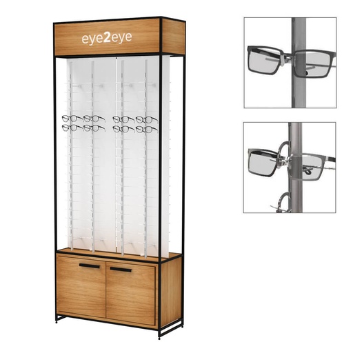 Espositore STK FS con parte superiore, 8 aste (144), mobile in rovere, 930x2270x400 mm