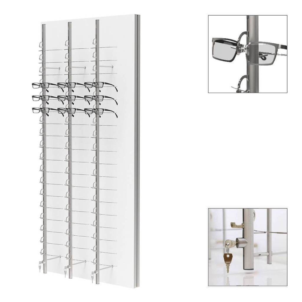 RR Wandpräsenter, 3 abschließbare Stangen (54 Fassungen), 700x1500x280 mm