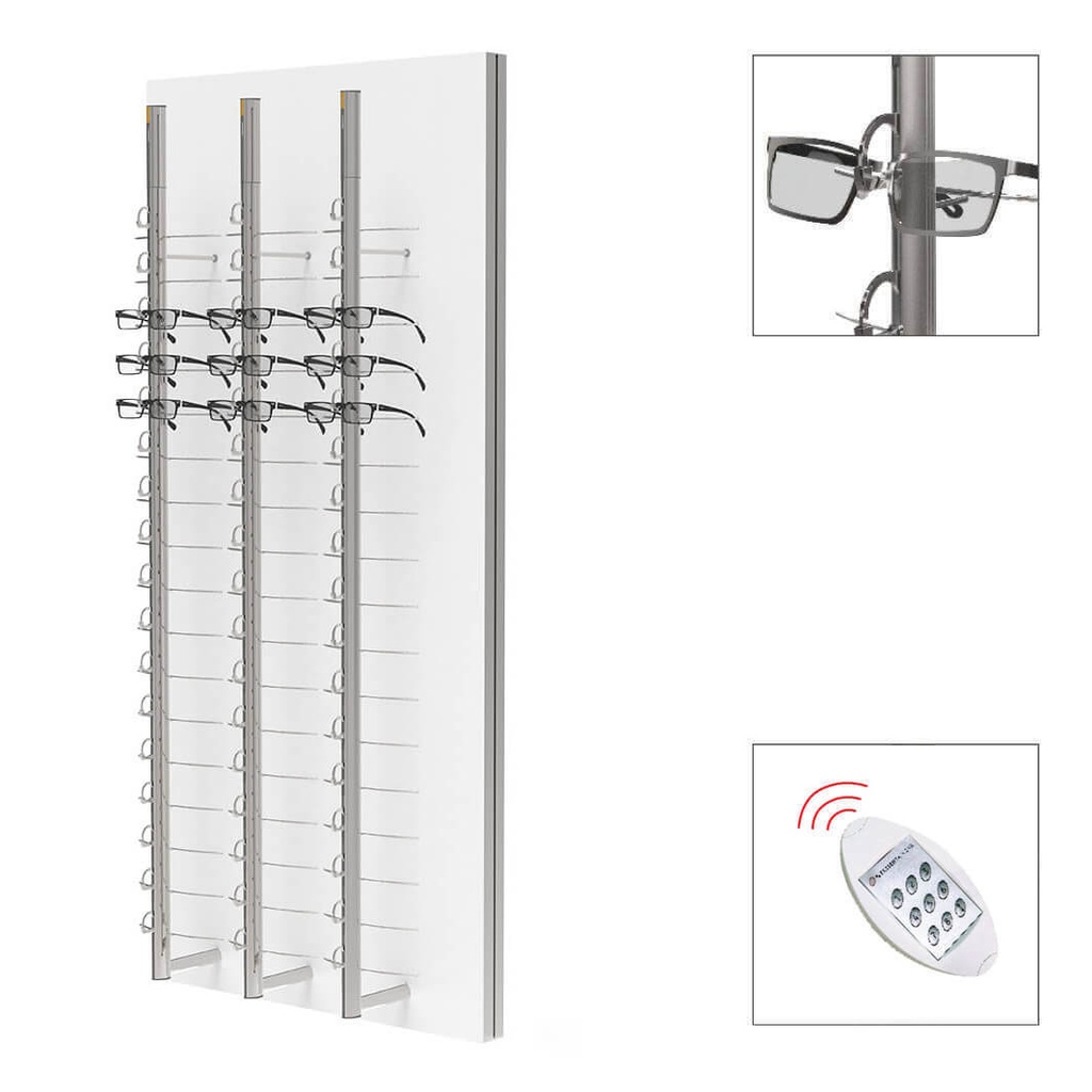SRC wall display, 3 remote lockable rods (54 frames), 700x1500x280 mm