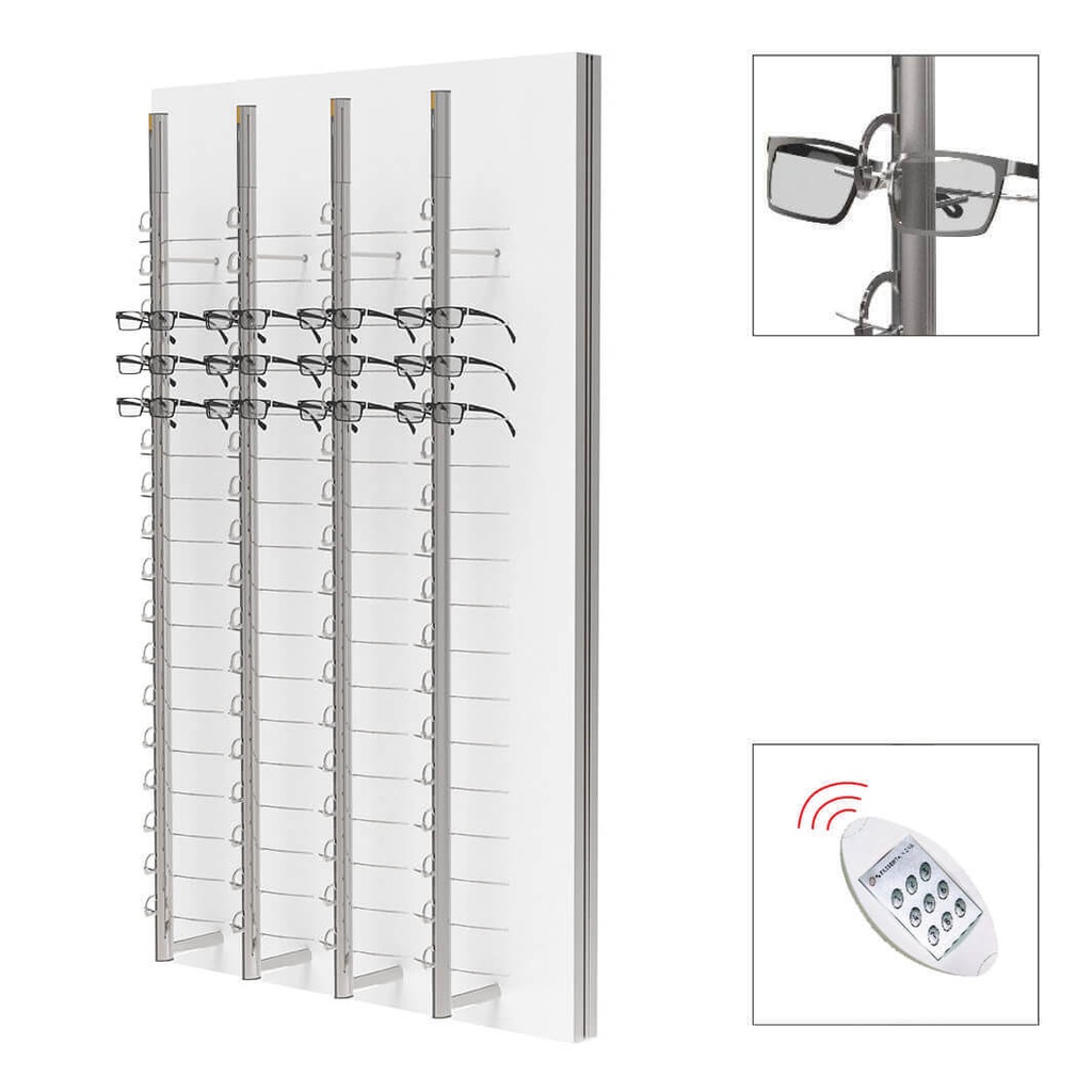 Expositor de pared SRC, 4 barras con cerradura remota (72 monturas), 900x1500x280 mm