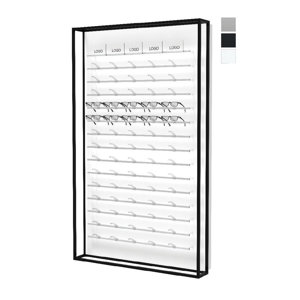 Présentoir mural STK avec 15 barres Clear Look (75 montures), 930x1530x230 mm