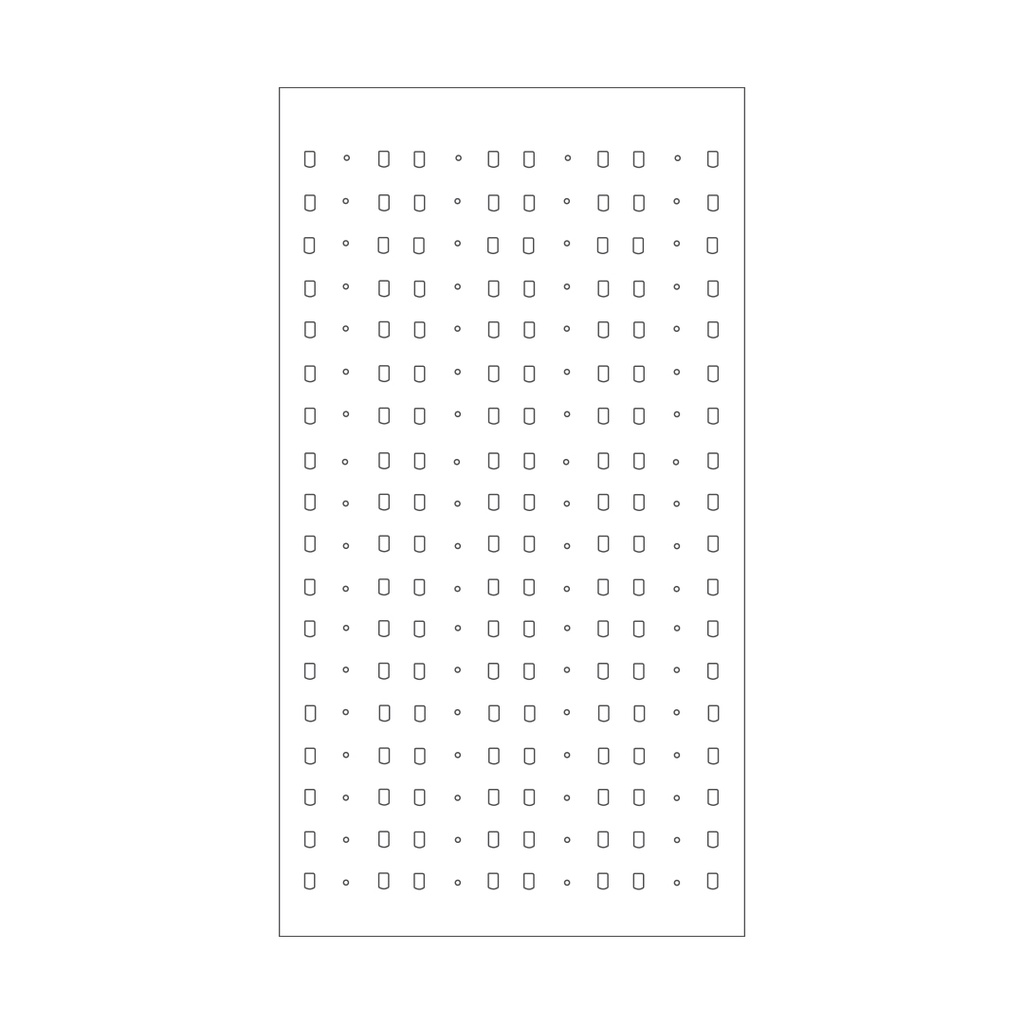 Pin Solo panel with rectangular holes, pins, satinated acrylic