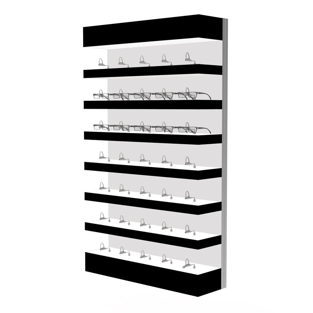 Quadro Single Lock Wandpräsenter, 7 LED Ablagen, abschließbare Fassungshalter