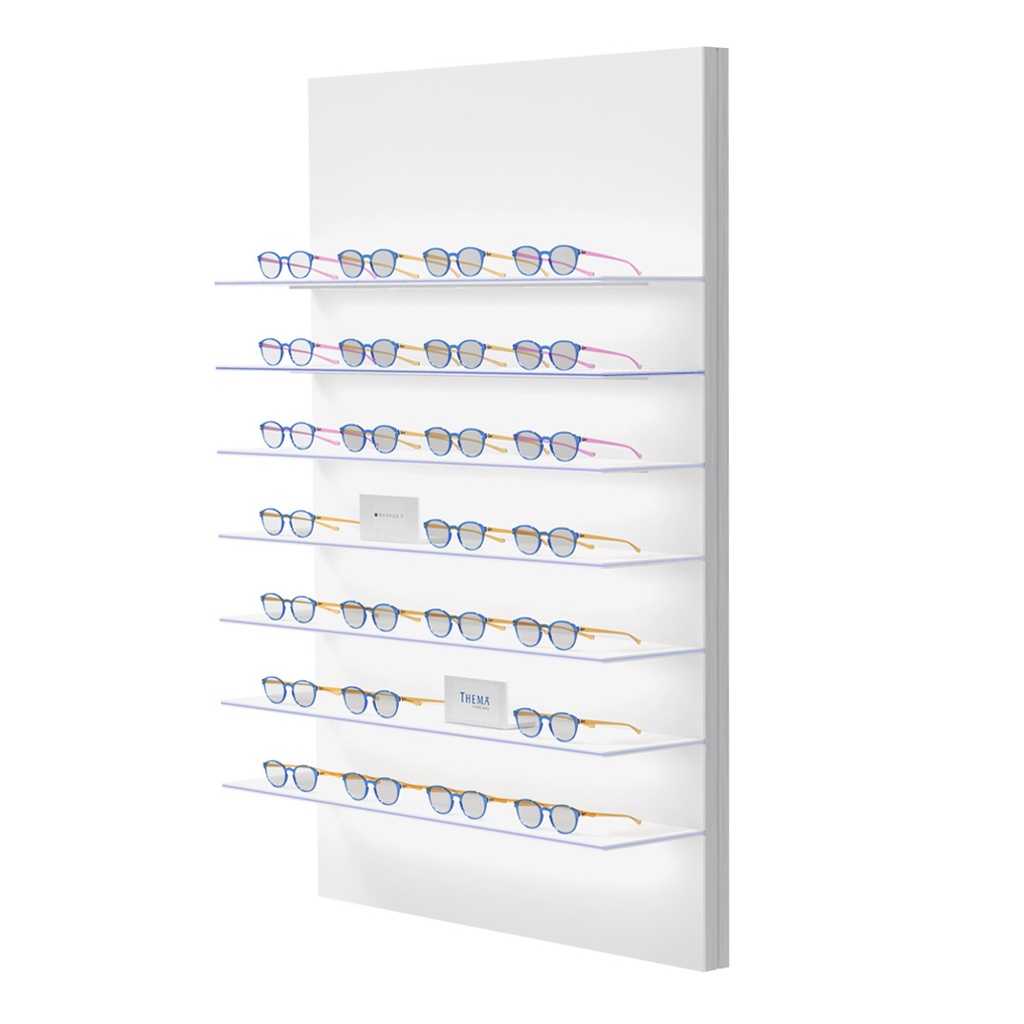 Vivida wall display, 7 LED shelves, acrylic, edge lighting