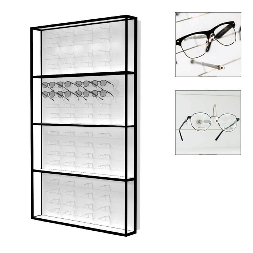 Espositore a parete STK con 16 fili Multi Pin (64 montature), 930×1530×230 mm, LED