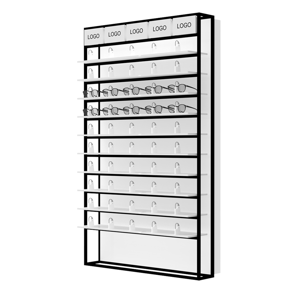 STK Unilock wall display, LED shelves, 5 logo holders incl., 930x1530x320 mm